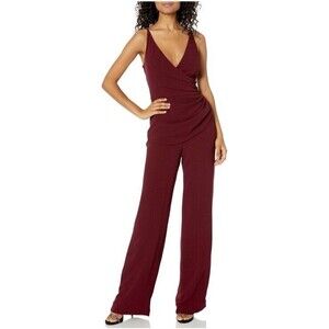 Dress The Population Sam Sleeveless Dressy Jumpsuit Size XS Burgundy Wide Leg